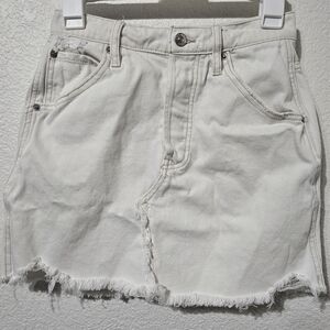 We The Free People Denim Mini Skirt Size US 25Womens Button Fly Raw Hem Cotton